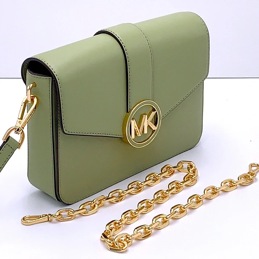 MICHAEL KORS CARMEN MEDIUM CONVERTIBLE SHOULDER BAG LIGHT SAGE COLOR - Picture 6 of 16